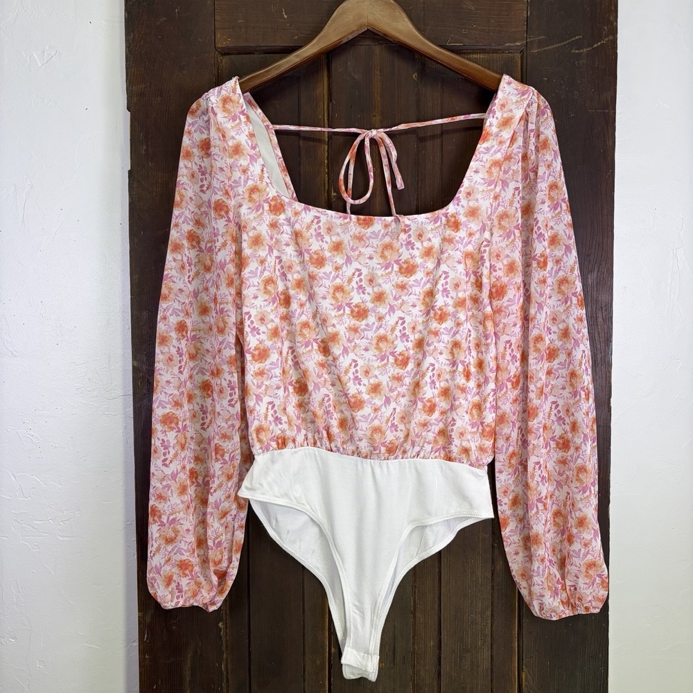 Peach Love‎ California Bodysuit Blouse Size S Pink Floral Cottagecore Prairie